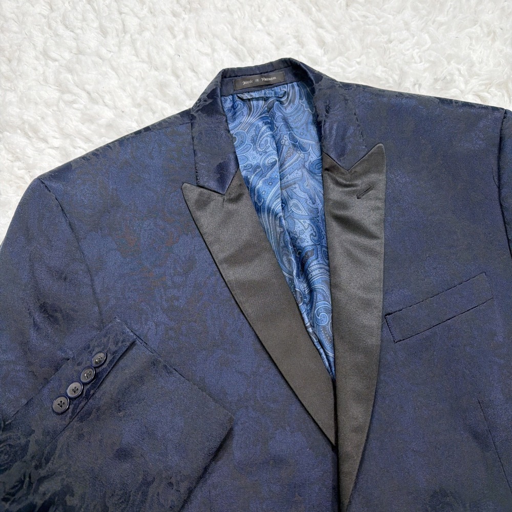 44R Men's Paisley Tuxedo Blazer Jacket Blue Black Formal Van Heusen Studio New!
